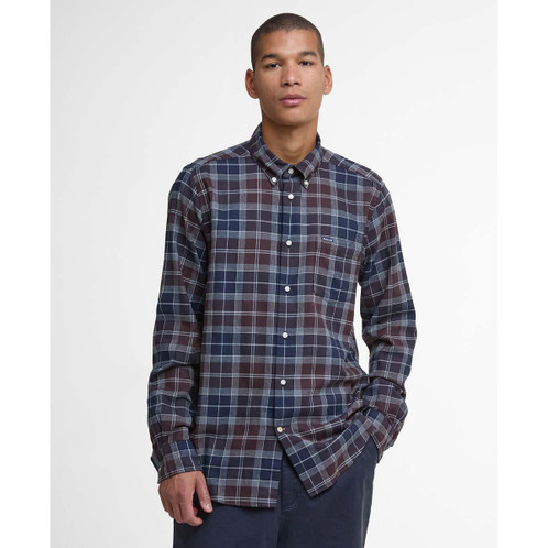 Midnight Oak Tartan Barbour Mens Fortrose Tailored Shirt Front