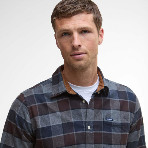 Dark Oak Barbour Mens Valley Tailored Shirt Chest