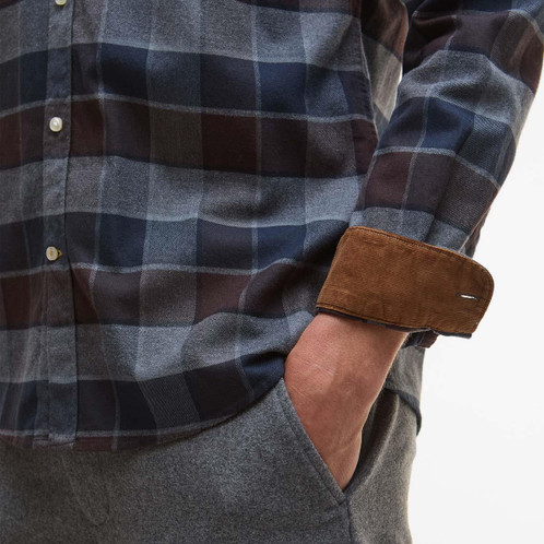 Dark Oak Barbour Mens Valley Tailored Shirt Cuff