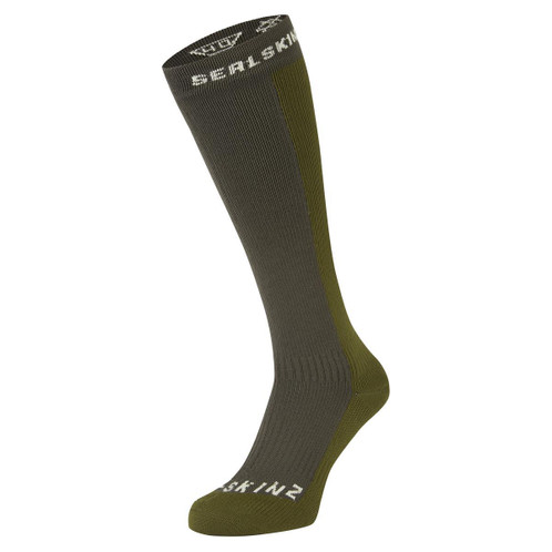 Olive SealSkinz Waterproof Cold Weather Knee Length Socks Side