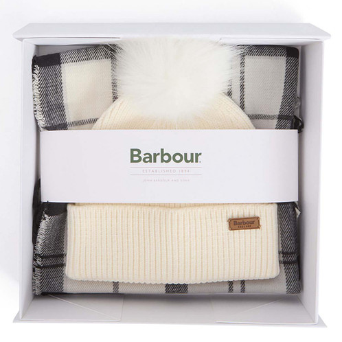 Monochrome Barbour Womens Beanie & Hailes Scarf Gift Set