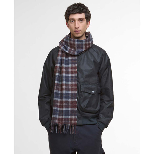 Midnight Oak Tartan Barbour Tartan Lambswool Scarf On Model