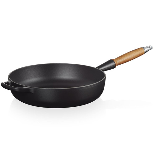 Satin Black Le Creuset 28cm Cast Iron Saute Pan With Wooden Hand