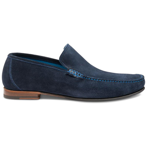 Navy Suede Loake Mens Nicholson Moccasin Shoes Side