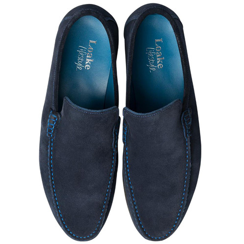 Navy Suede Loake Mens Nicholson Moccasin Shoes Top