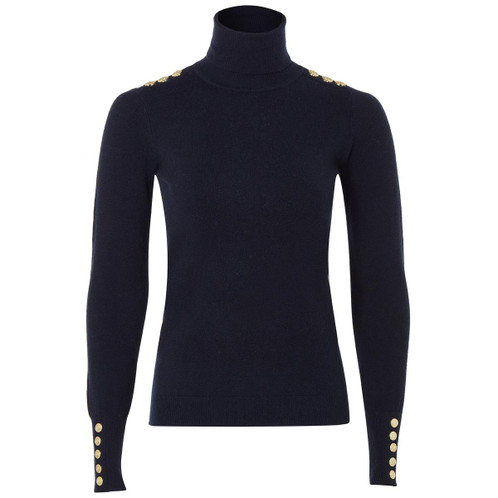 Navy Holland Cooper Womens Buttoned Knit Roll Neck