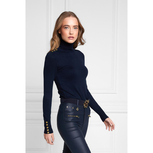 Navy Holland Cooper Womens Buttoned Knit Roll Neck