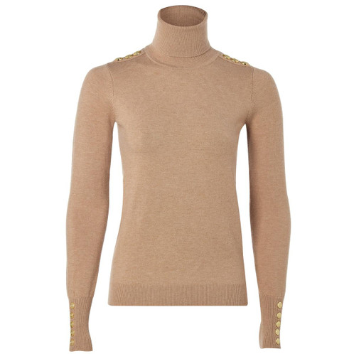 Dark Camel Holland Cooper Womens Buttoned Knit Roll Neck