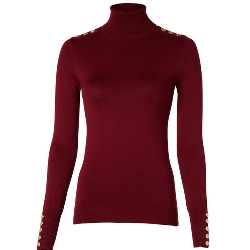 Wine Holland Cooper Womens Buttoned Knit Roll Neck