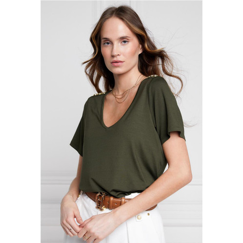 Khaki Holland Cooper Womens Relax Fit Vee Neck Tee