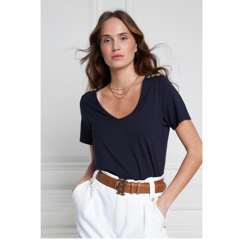 Navy  Holland Cooper Womens Relax Fit Vee Neck Tee