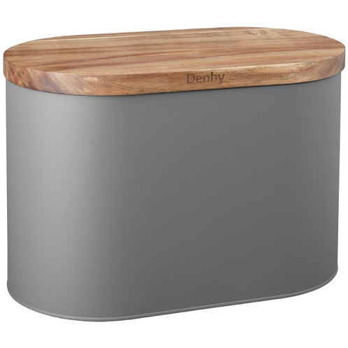 Grey Denby Bread Bin With Acacia Lid