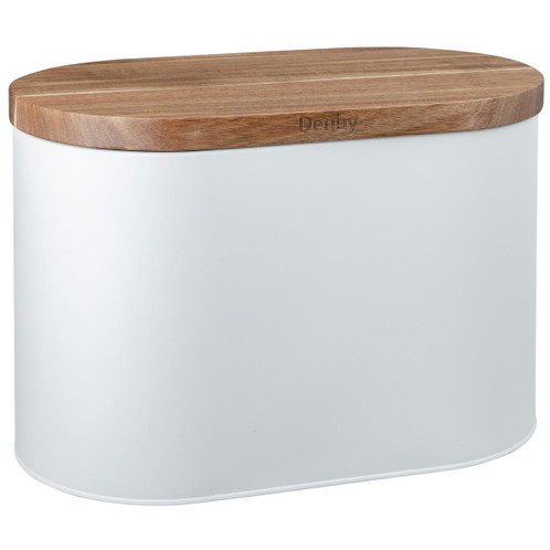 White Denby Bread Bin With Acacia Lid White Denby Bread Bin With Acacia Lid