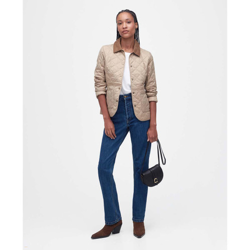 Light Trench Barbour Womens Deveron Quilted Jacket On Model