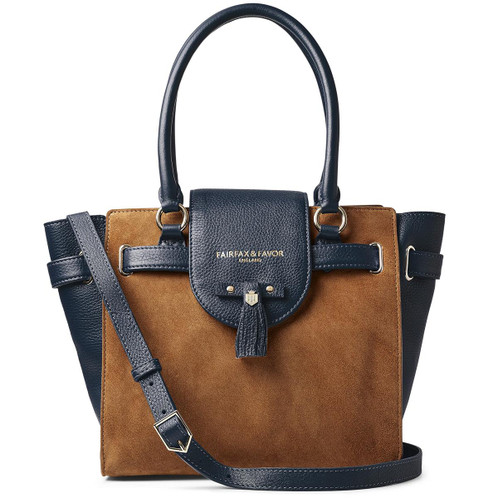 Tan/Navy Suede Fairfax & Favor Womens Windsor Tote Bag
