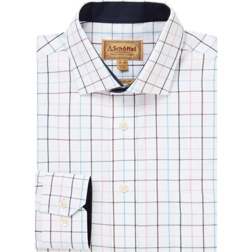 Wine/Navy Check Schoffel Mens Wells Tailored Shirt