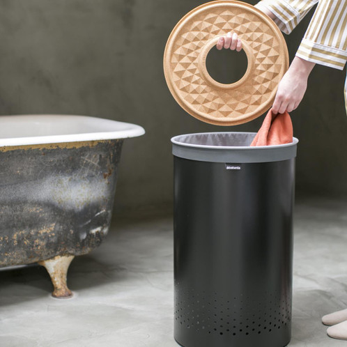 Black Brabantia Laundry Bin Cork Lid 60 Litre Lifestyle