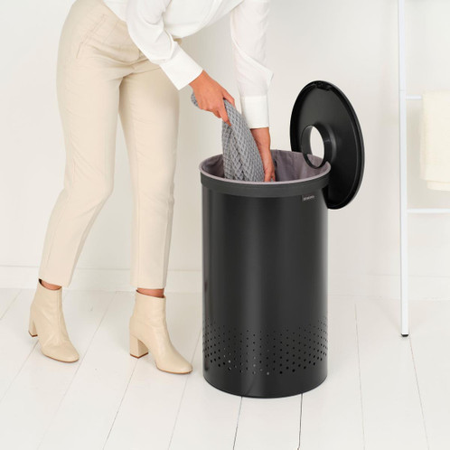 Matt Black Brabantia Laundry Bin Plastic Lid 60 Litre Lifestyle