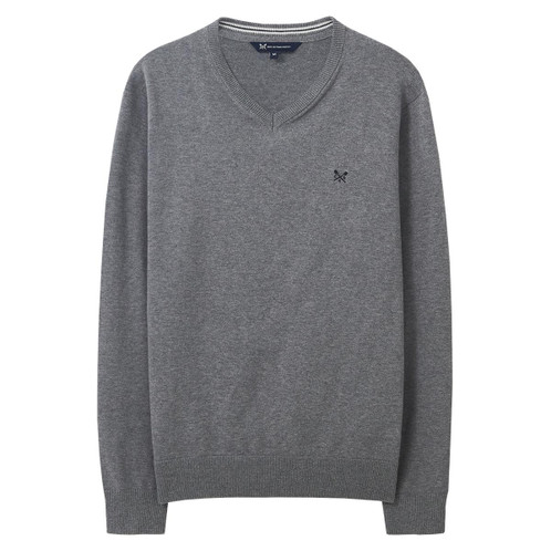 Grey Marl Crew Clothing Mens Organic Cotton V-Neck Sweater