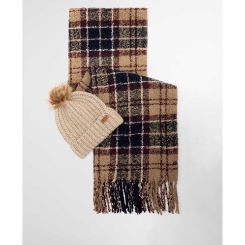 Gardenia Barbour Womens Saltburn Beanie & Tartan Scarf