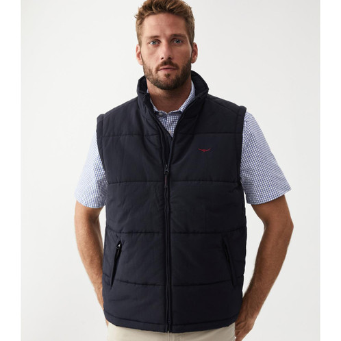 Navy R.M. Williams Mens Patterson Creek Vest On Model