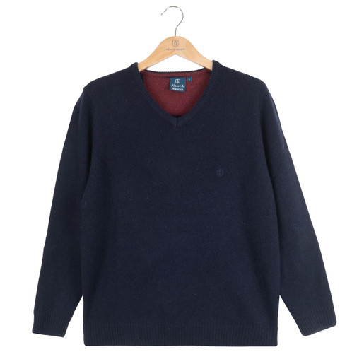  Albert and Maurice Mens Eastnor 100% Lambswool V Neck Jumper Navy