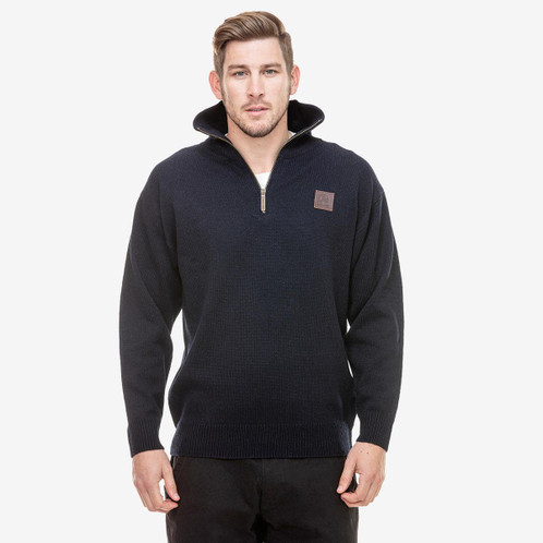 Navy Swanndri Mens Mariner Zip Neck Sweater Model