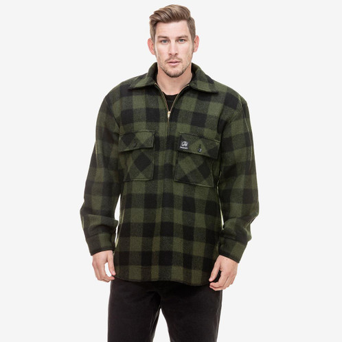 Olive/Black Swanndri Mens Ranger Quarter Zip Bushshirt Model
