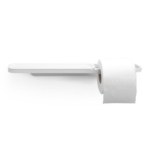 Brabantia MindSet Toilet Roll Holder with Shelf Mineral Fresh White Front with Toilet Roll