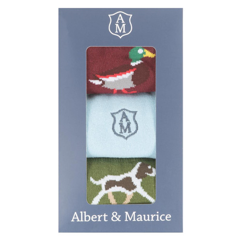 Light Blue Logo / Red Duck / Green Dog Albert and Maurice Mens Socks Gift Set Pack Of 3