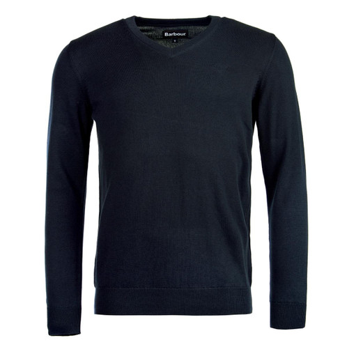 Navy Barbour Pima Cotton V-Neck Jumper