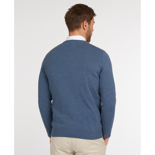 Dk Chambray Barbour Pima Cotton V-Neck Jumper Model Rear