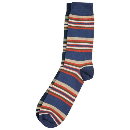 Multi Stripe Navy/Green Barbour Mens Summer Stripe Socks 2 Pack