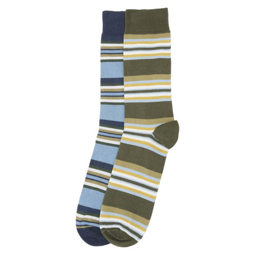 Olive/Navy Stripe Barbour Mens Summer Stripe Socks 2 Pack