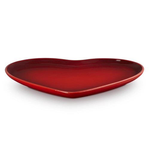 Cerise Le Creuset Stoneware Heart Serving Platter Angle View