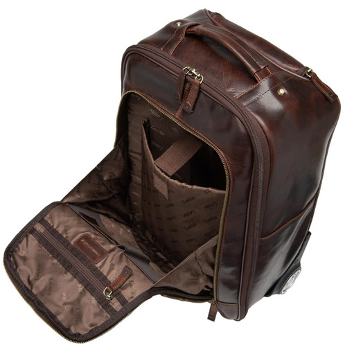 Brown Veg Tanned Calf Loake Paris Wheeled Suitcase Open