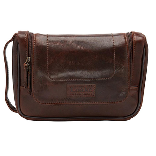 Brown Veg Tanned Calf Leather Loake Severn Hanging Wash Bag