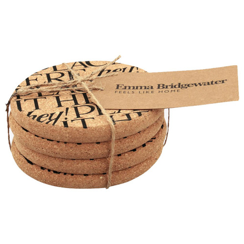 Emma Bridgewater Black Toast Set of 4 Cork Coasters Stack