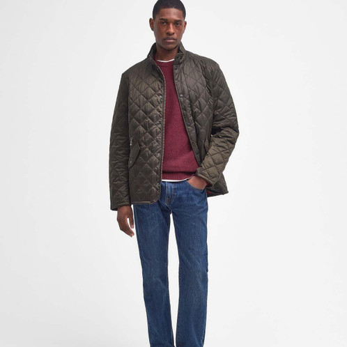 Olive Barbour Mens Flyweight Chelsea Quilted Jacket On Model