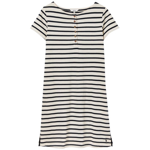 Cream Navy Stripe Coral Stripe Joules Kea Henley Button Down A Line Dress