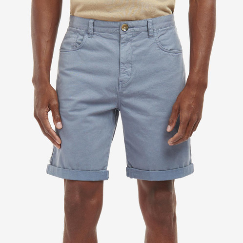 Washed Blue Barbour Mens Overdyed Twill Shorts Front