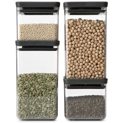 Dark Grey Brabantia Set of 4 Tasty+ Stackable Square Canisters Lifestyle