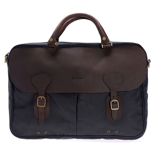 Navy Barbour Unisex Wax Leather Briefcase
