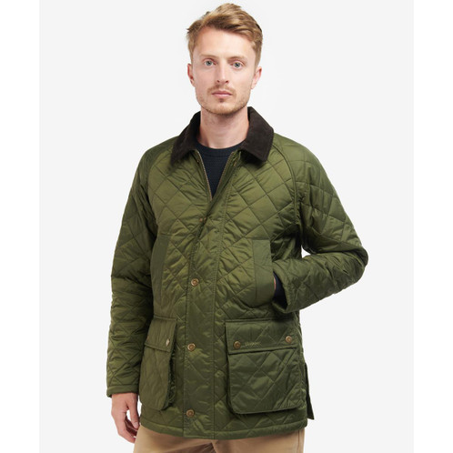 Olive Barbour Mens Ashby Quilt Jacket Front on model