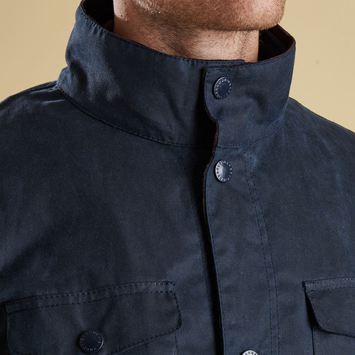 Navy Barbour Mens Ogston Wax Jacket Collar