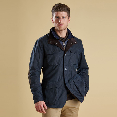Navy Barbour Mens Ogston Wax Jacket Front
