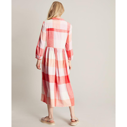 Pink Check Joules Faye Shirt Dress On Model Rear