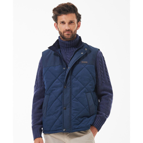 Navy Barbour Mens Rennison Gilet On Model