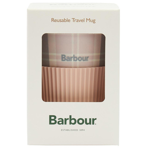 Pink/Grey Tartan Barbour Reusable Tartan Travel Mug Boxed