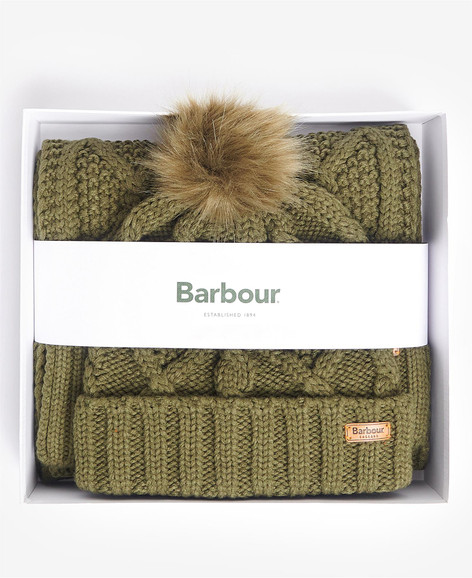 Olive Barbour Womens Ridley Beanie and Scarf Gift Set